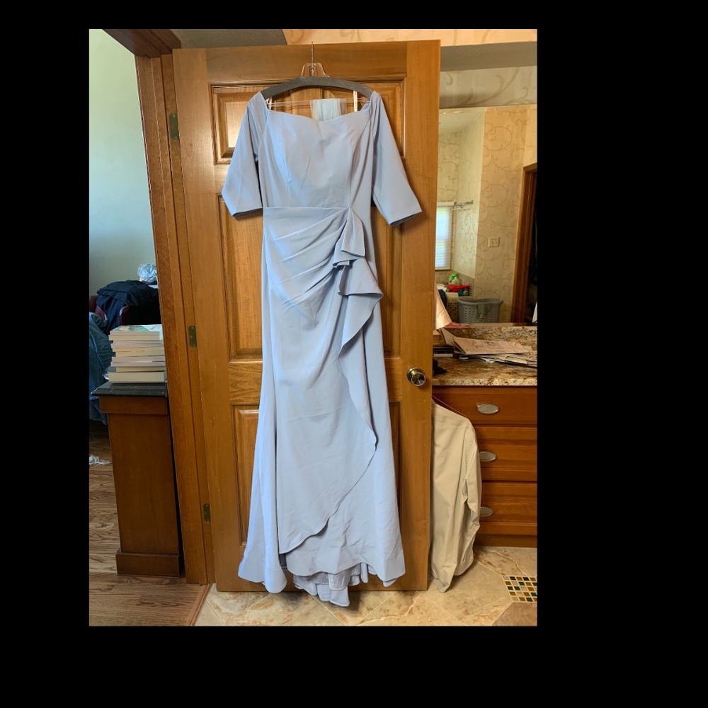 Jovani 00446 light blue sheath off shoulder ruched evening gown